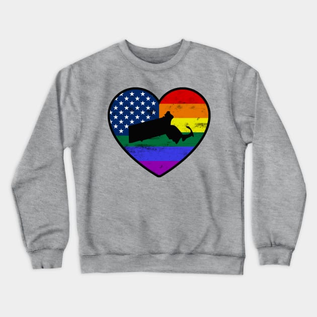 Massachusetts United States Gay Pride Flag Heart Crewneck Sweatshirt by TextTees